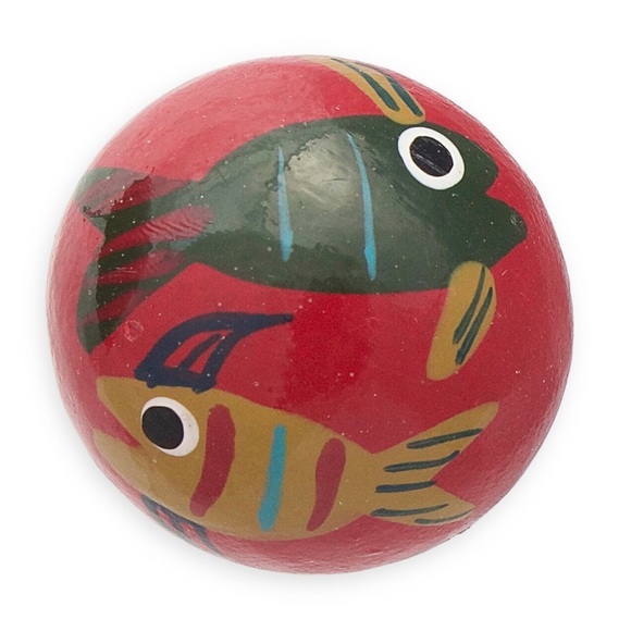 Vintage Hand Painted Fish Stud Earrings Round Red Domed Studs - Picture 6 of 6